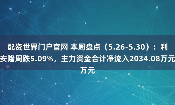 配资世界门户官网 本周盘点（5.26-5.30）：利安隆周跌5.09%，主力资金合计净流入2034.08万元